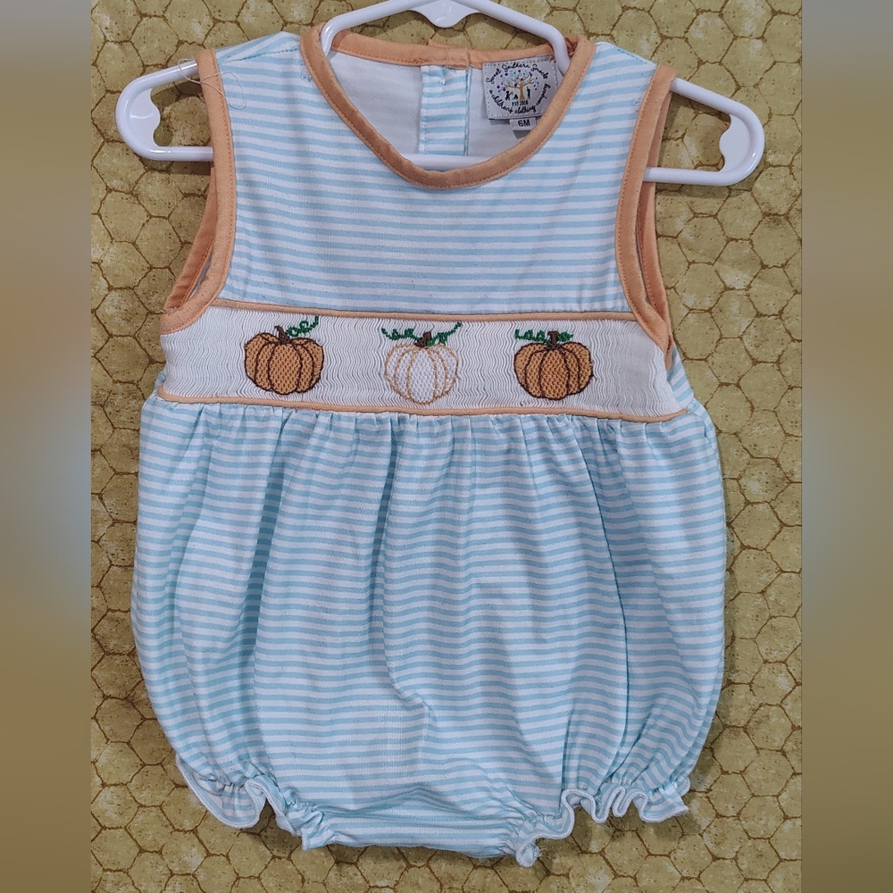 Pumpkin Patch Smocked Bubble Romper Size 6 Months Fall Autumn Halloween